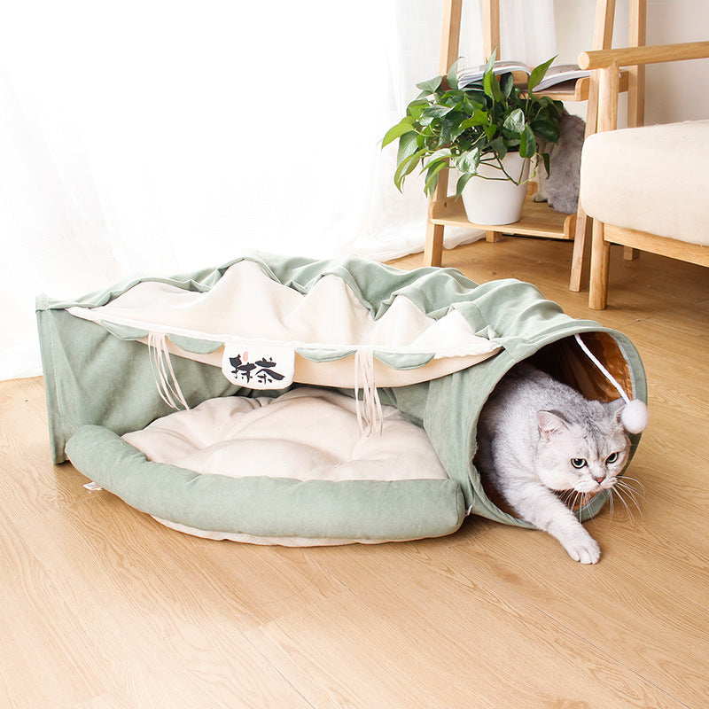 2-in-1 Foldable Pet Tunnel with Removable Washable Pad