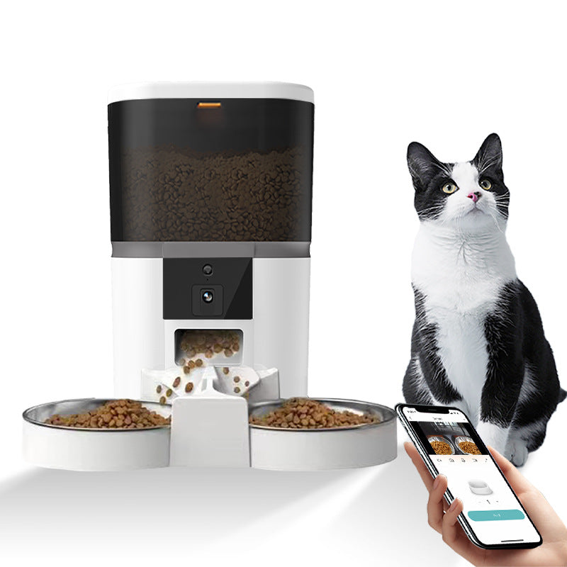 HD Camera Smart Pet Feeder White Double