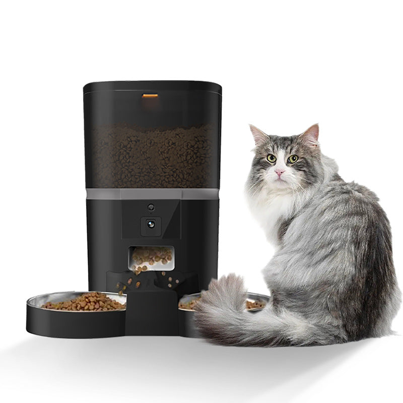 HD Camera Smart Pet Feeder Black Double