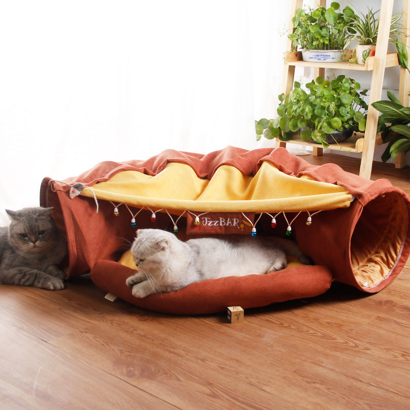 2-in-1 Foldable Pet Tunnel with Removable Washable Pad